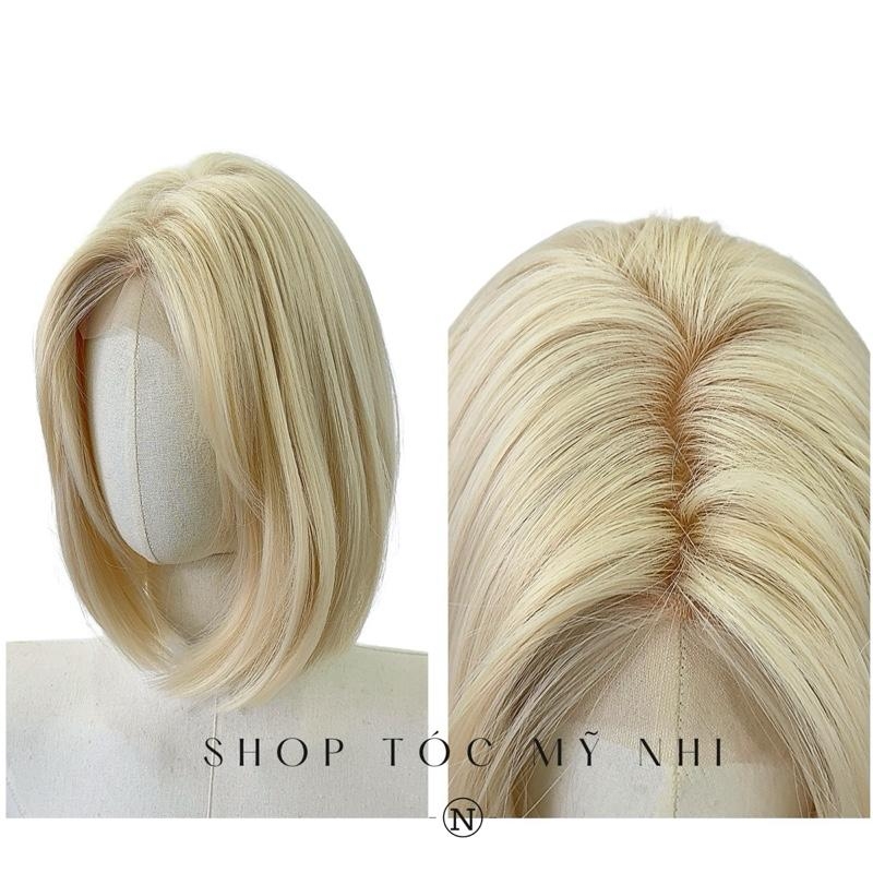 Tóc Giả Mỹ Nhi Blunt Cut Ngắn Thẳng Ngang Vai Màu Tóc Vàng Bạch Kim T-dk2-0601 Da Đầu Dệt Kim