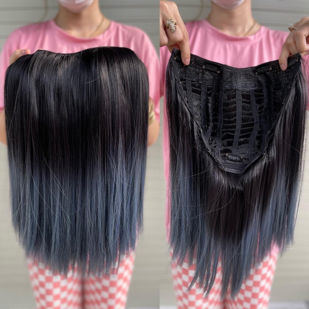 Tóc Kẹp U đen nhuộm xanh 45cm thẳng