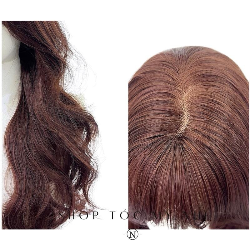 Tóc Giả Mỹ Nhi Xoăn Layer Mái Thưa Hàn Quốc Màu Tóc Nâu Choco x-dk-0101 Da Đầu Dệt Kim