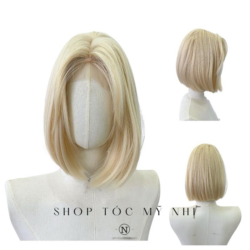 Tóc Giả Mỹ Nhi Blunt Cut Ngắn Thẳng Ngang Vai Màu Tóc Vàng Bạch Kim T-dk2-0601 Da Đầu Dệt Kim