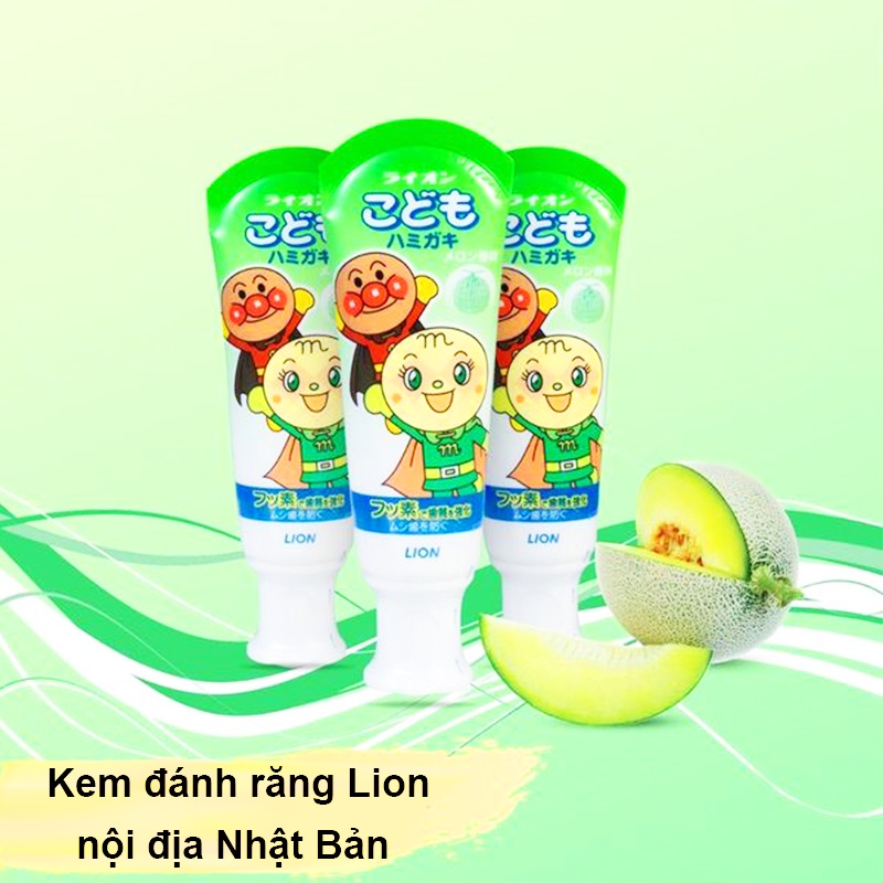 Kem đánh răng trẻ em Lion Nhật Bản nuốt được tuýp 40g- Vị Dưa Gang