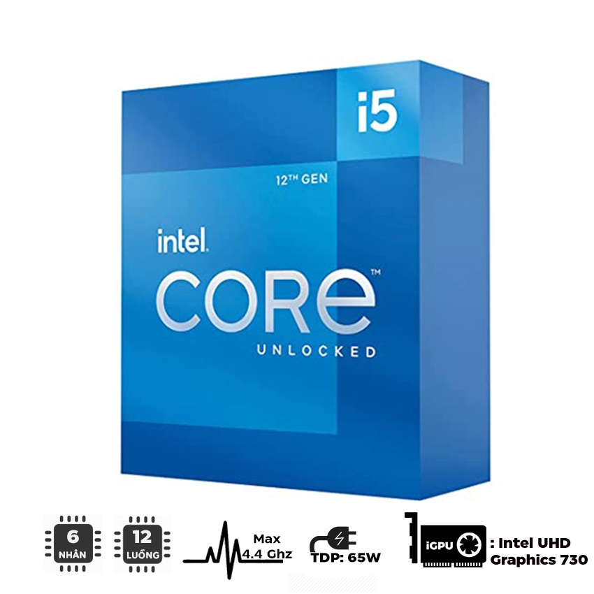 CPU INTEL CORE I5-12400 (UPTO 4.4GHZ, 6 NHÂN 12 LUỒNG, 18MB CACHE, 65W) - BOX HÃNG