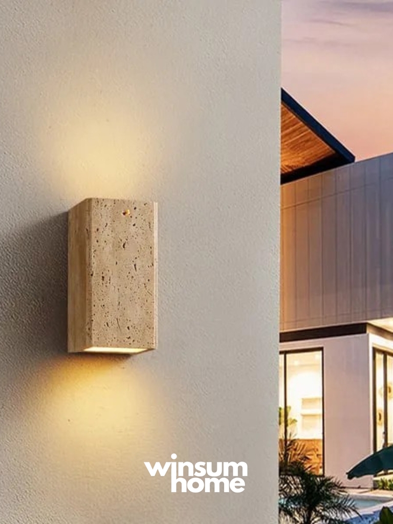 Đèn ốp tường đá travertine 2 đầu hình hộp