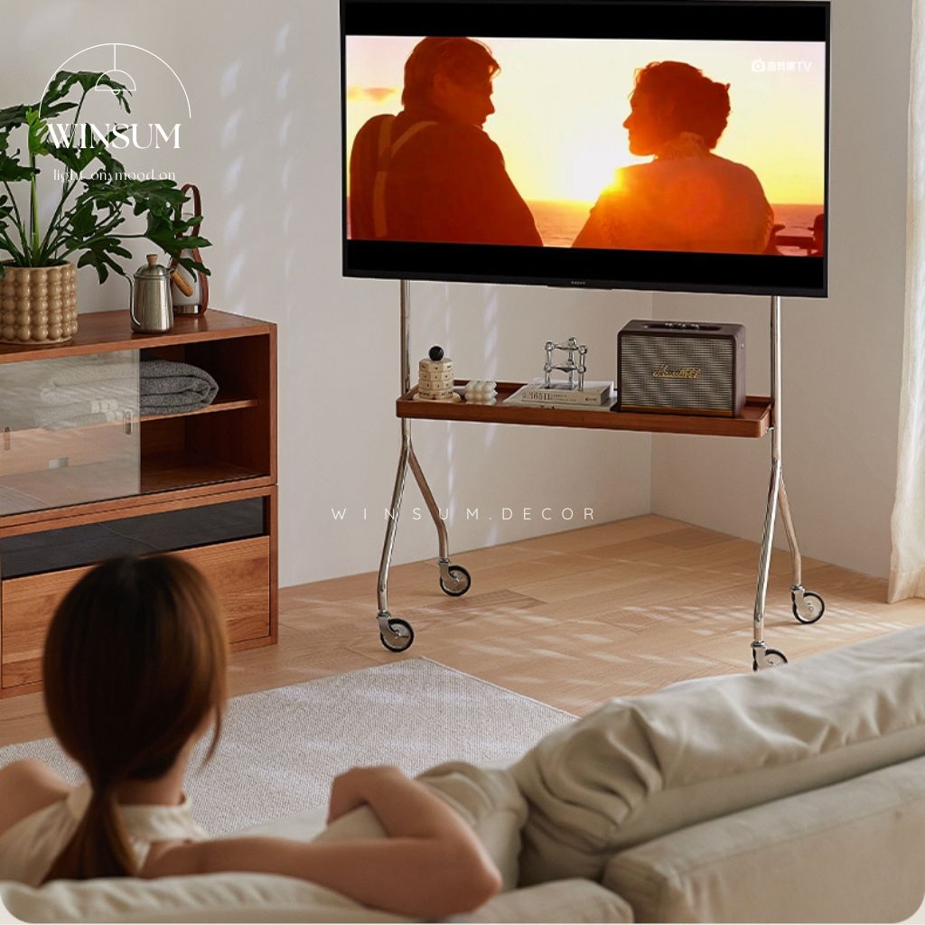 Kệ treo tivi có bánh xe di chuyển, khung thép chắc chắn, thiết kế đơn giản hiện đại - K01