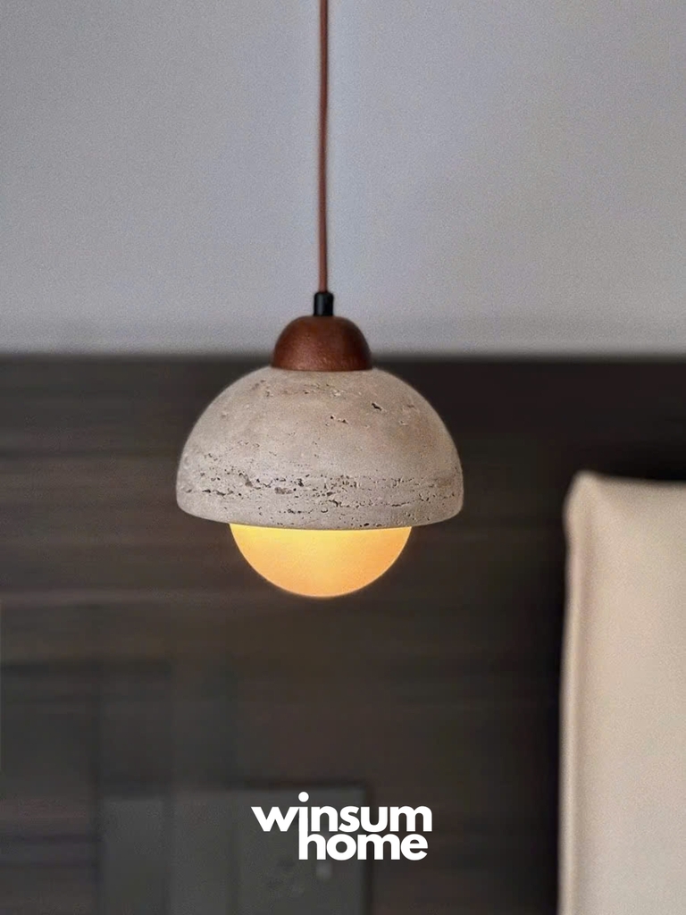 Đèn thả trần đá travertine, đèn thả đầu giường, đèn trang trí quầy bar, đảo bếp - winsum.decor DPA05