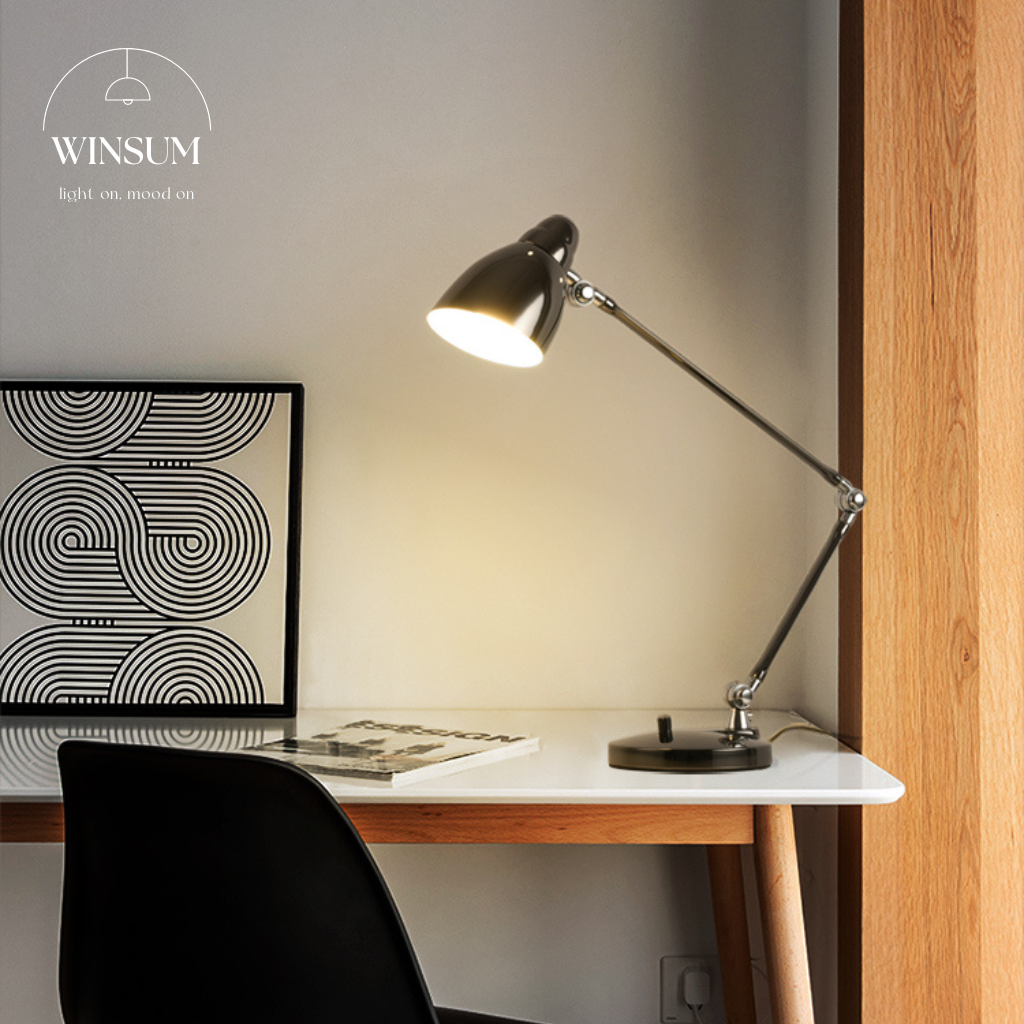 Đèn nordic để bàn làm việc, khung hợp kim điều chỉnh, bóng đèn 3 chế độ sáng bảo vệ mắt - DBB