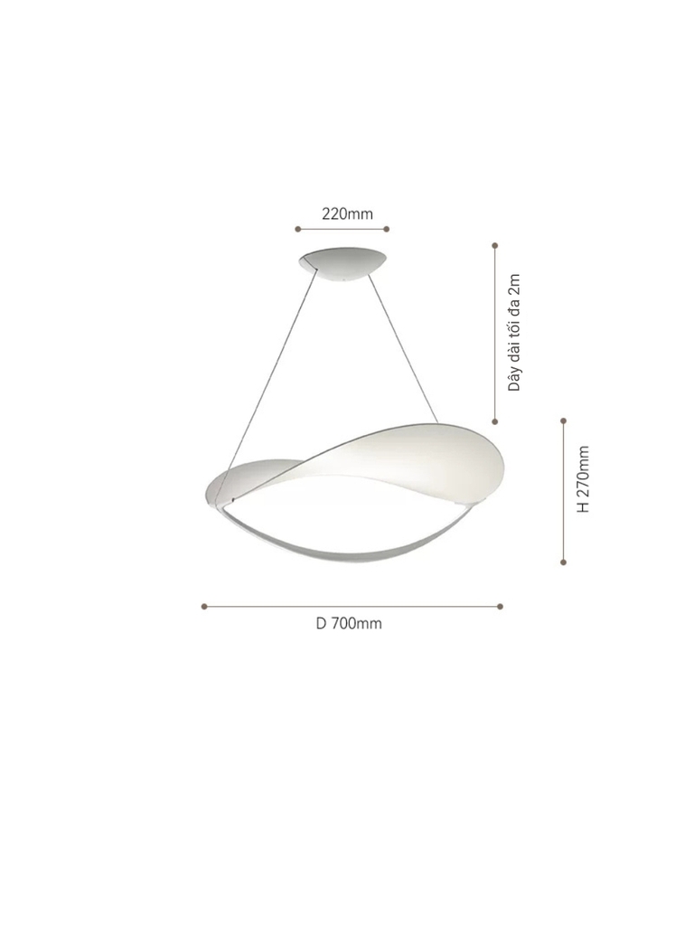 Đèn thả Plena phong cách Ý dáng cong mặt trăng trang trí phòng khách, bàn ăn