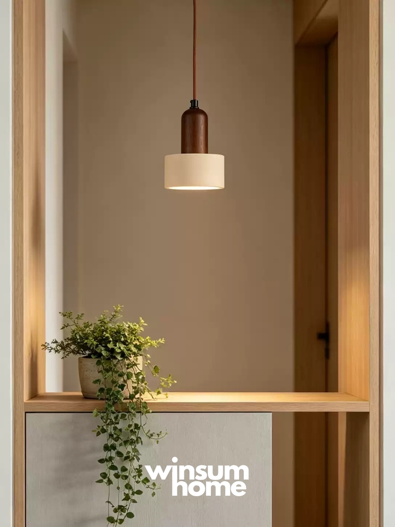 Đèn thả đá travertine hình trụ, đèn thả đầu giường