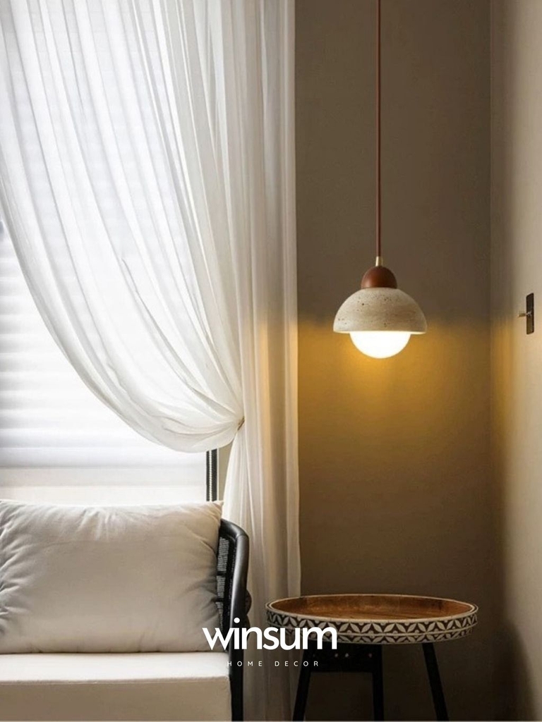 Đèn thả trần đá travertine, đèn thả đầu giường, đèn trang trí quầy bar, đảo bếp - winsum.decor DPA05