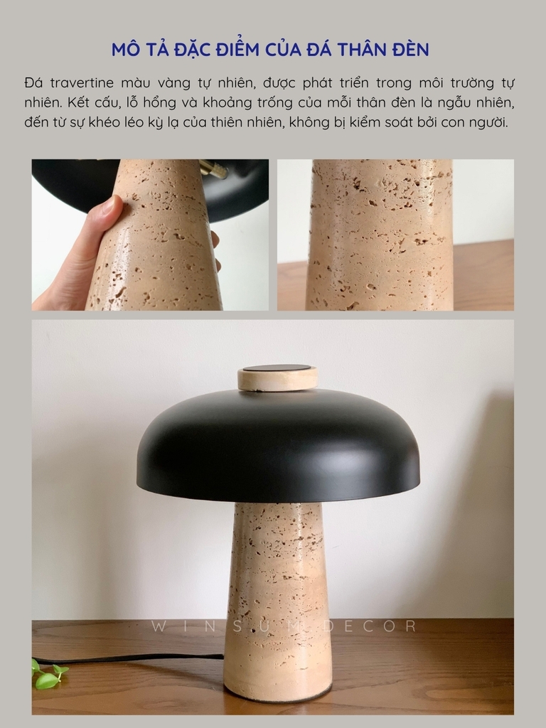 Đèn bàn thân đá Travertine