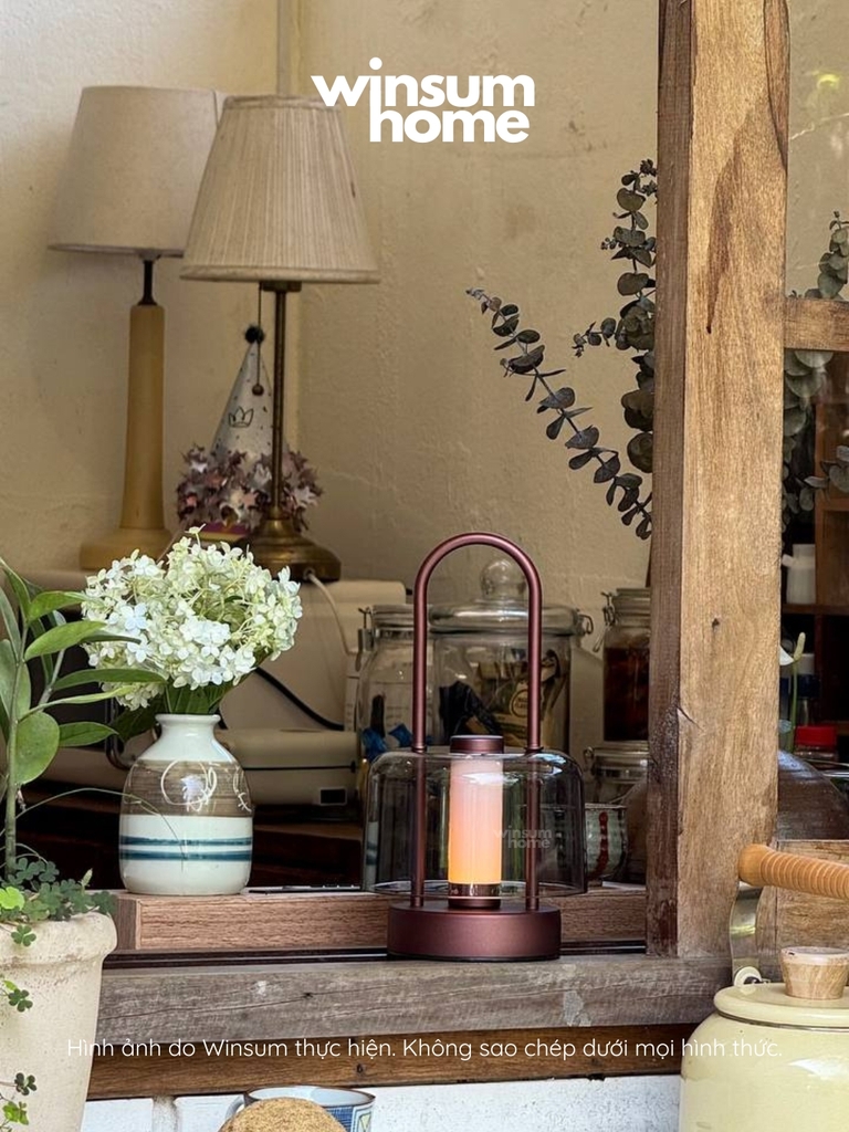 Đèn bàn thủy tinh không dây, đèn ngoài trời trang trí bàn ăn có tay xách, sạc điện USB - DBA02