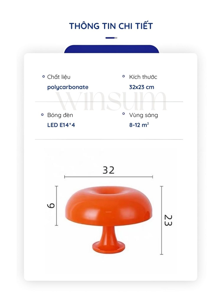 Đèn để bàn hình nấm màu cam, đèn ngủ trang trí phòng phong cách retro - DBB06