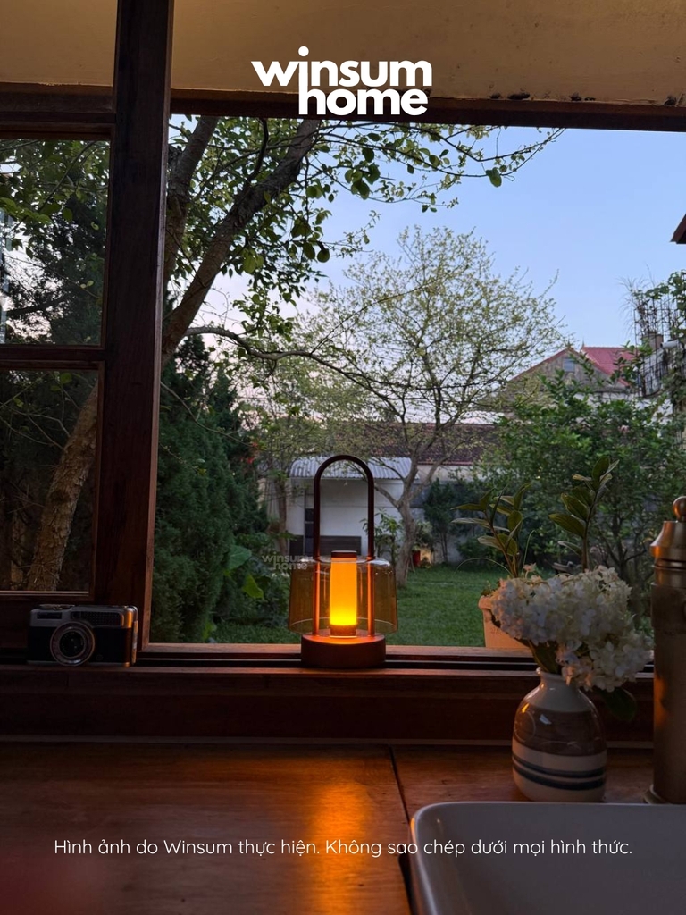 Đèn bàn thủy tinh không dây, đèn ngoài trời trang trí bàn ăn có tay xách, sạc điện USB - DBA02