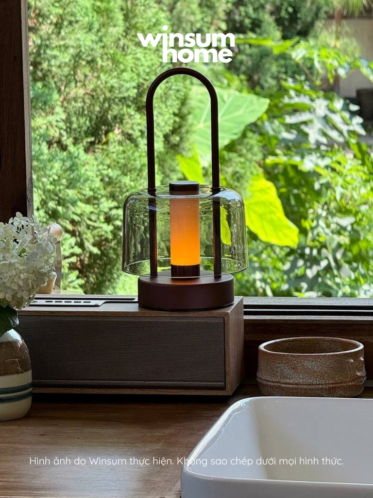 Đèn bàn thủy tinh không dây, đèn ngoài trời trang trí bàn ăn có tay xách, sạc điện USB - DBA02