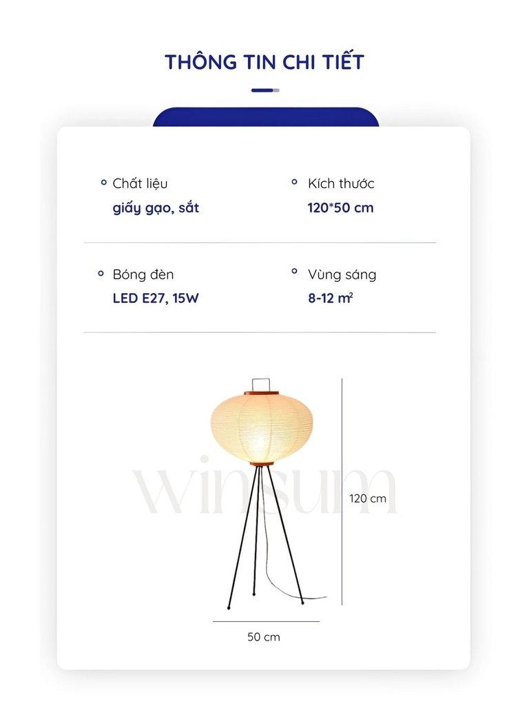 Đèn sàn akari chụp đèn giấy gạo phong cách Nhật Bản - DSA03
