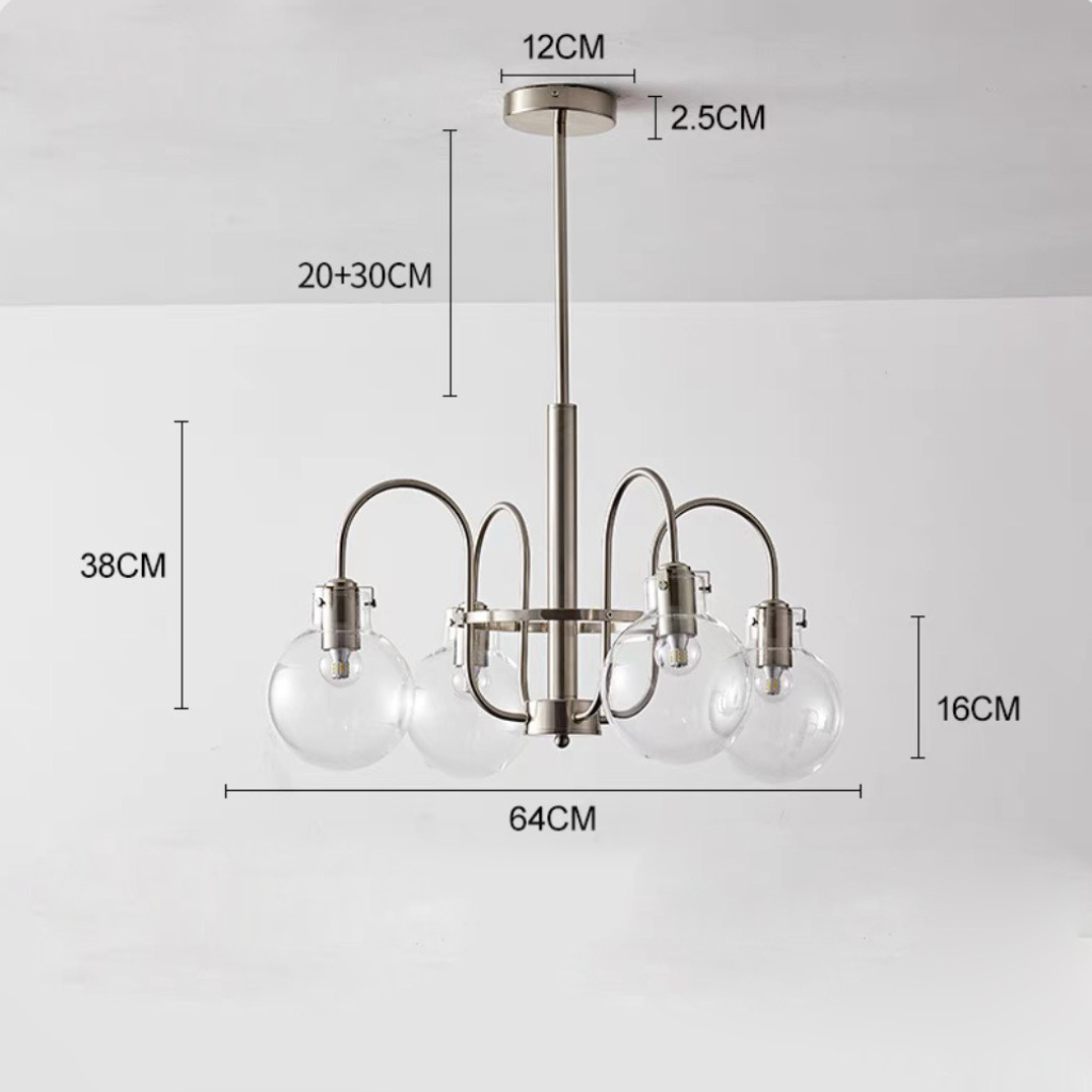 Đèn chùm bóng thủy tinh trong suốt