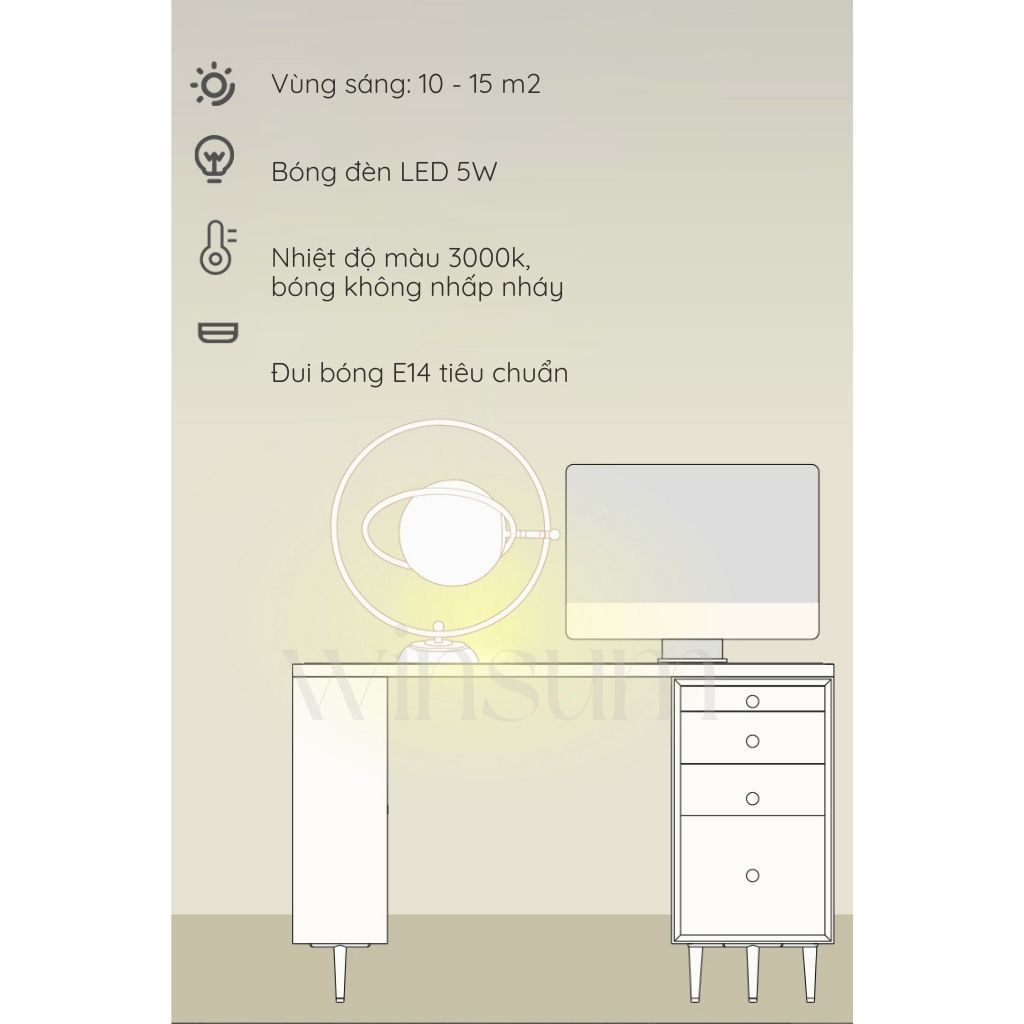 Đèn ngủ hình sao thổ Saturn lamp , chao đèn thủy tinh, điều chỉnh ánh sáng