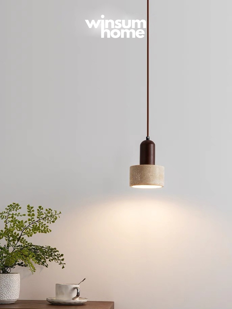 Đèn thả đá travertine hình trụ, đèn thả đầu giường