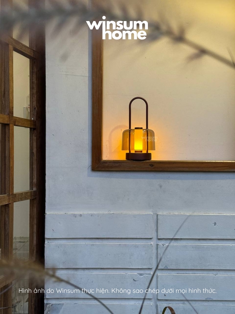 Đèn bàn thủy tinh không dây, đèn ngoài trời trang trí bàn ăn có tay xách, sạc điện USB - DBA02