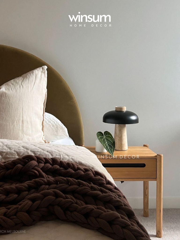 Đèn bàn thân đá Travertine, đèn ngủ để đầu giường, đèn đọc sách thiết kế Đan Mạch - DBB011