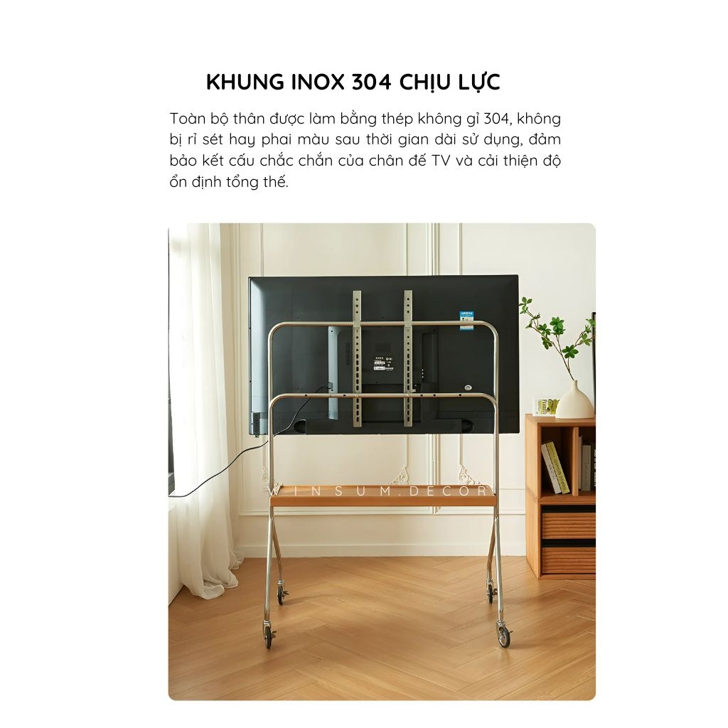 Kệ treo tivi có bánh xe di chuyển, khung thép chắc chắn, thiết kế đơn giản hiện đại - K01