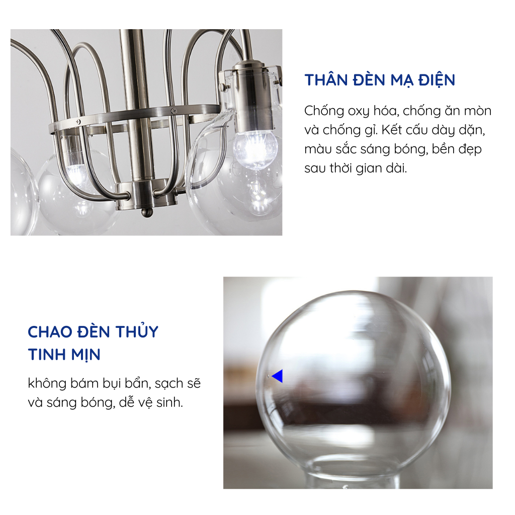 Đèn chùm bóng thủy tinh trong suốt