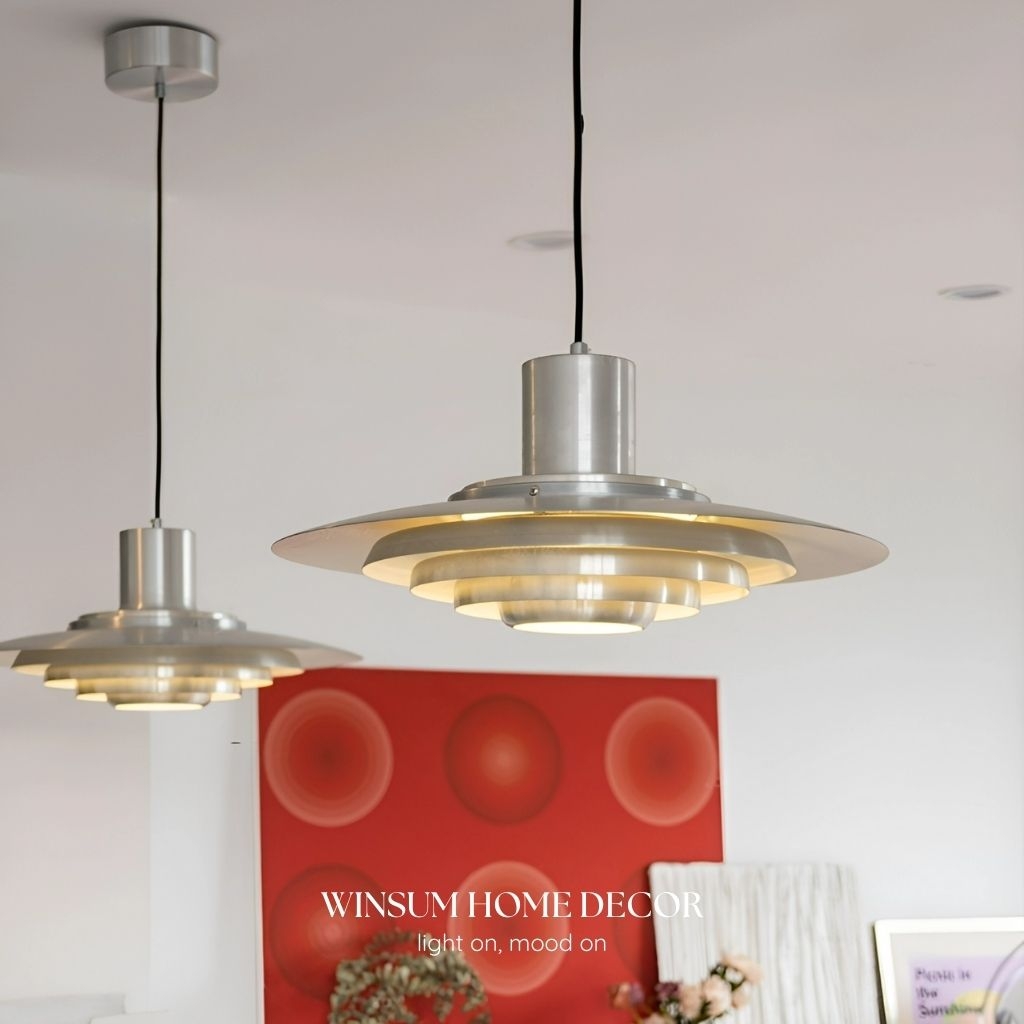 Đèn thả quầy bar, đảo bếp màu bạc hình UFO chao đèn hợp kim nhôm trang trí nhà cửa - DPB01