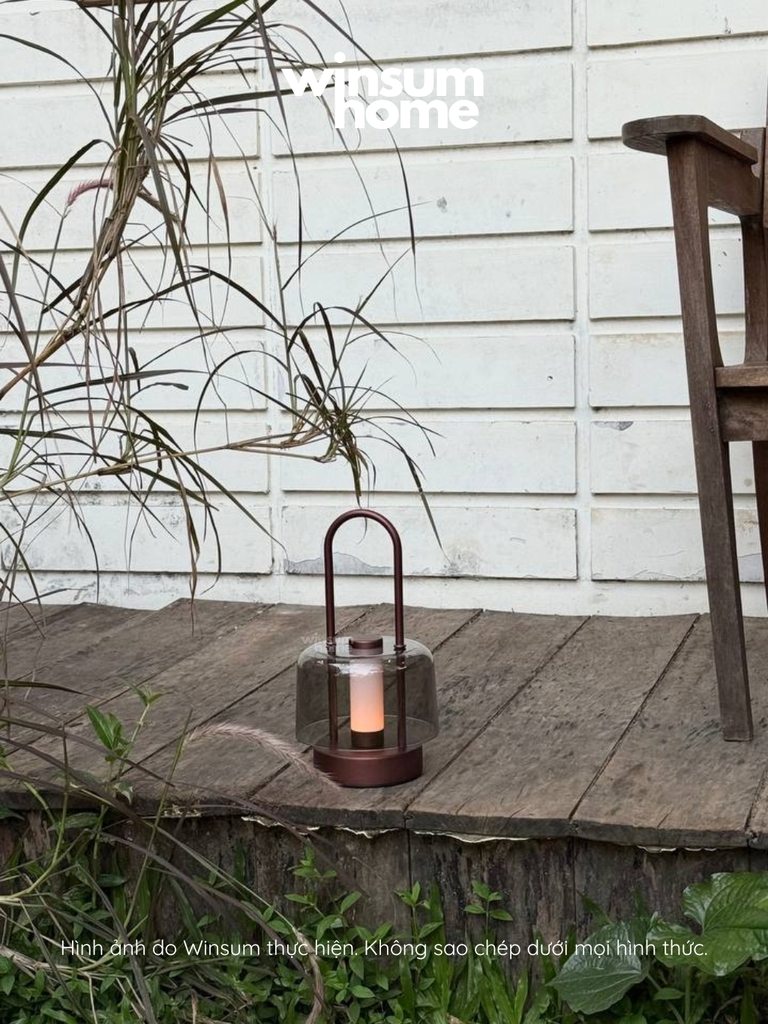 Đèn bàn thủy tinh không dây, đèn ngoài trời trang trí bàn ăn có tay xách, sạc điện USB - DBA02