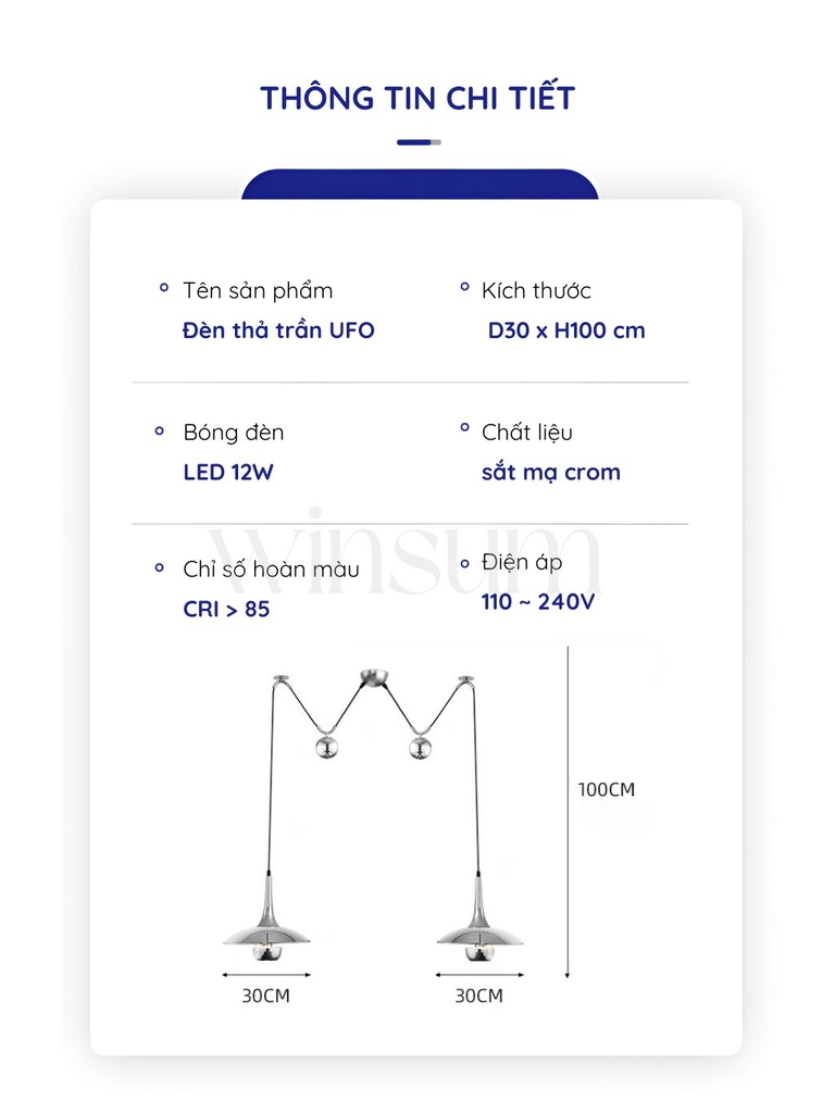 Đèn thả đĩa bay mạ crom