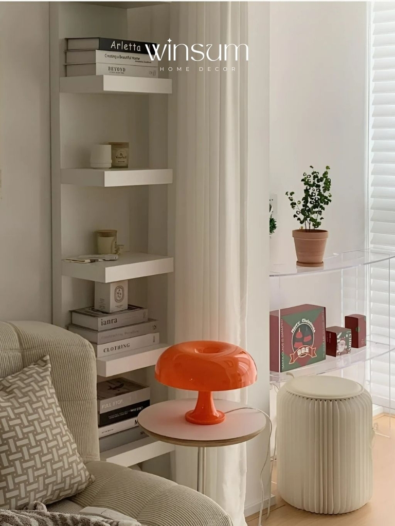 Đèn để bàn hình nấm màu cam, đèn ngủ trang trí phòng phong cách retro - DBB06