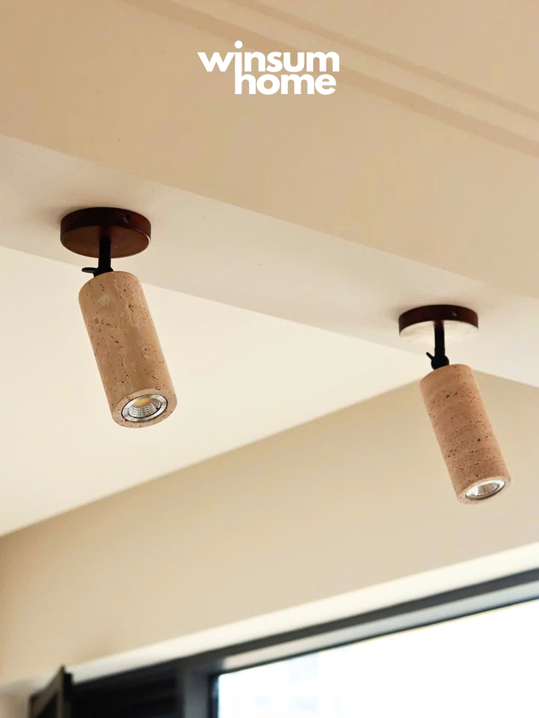 Đèn tường đá travertine thân trụ, đế gỗ