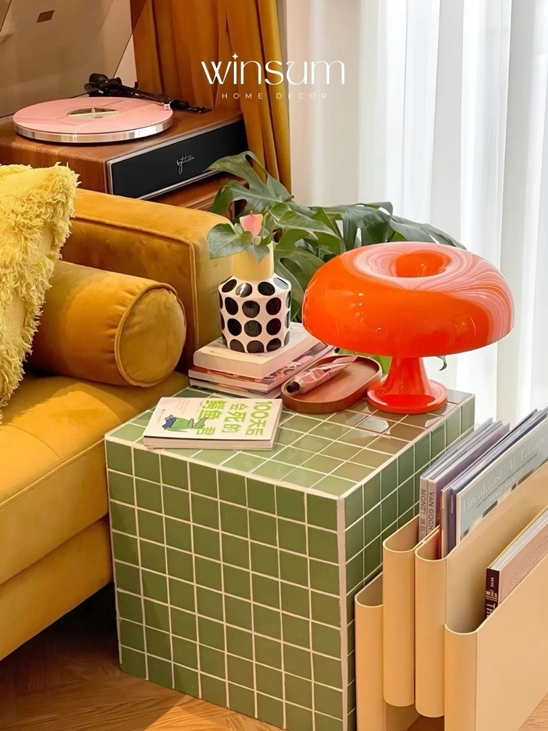 Đèn để bàn hình nấm màu cam, đèn ngủ trang trí phòng phong cách retro - DBB06