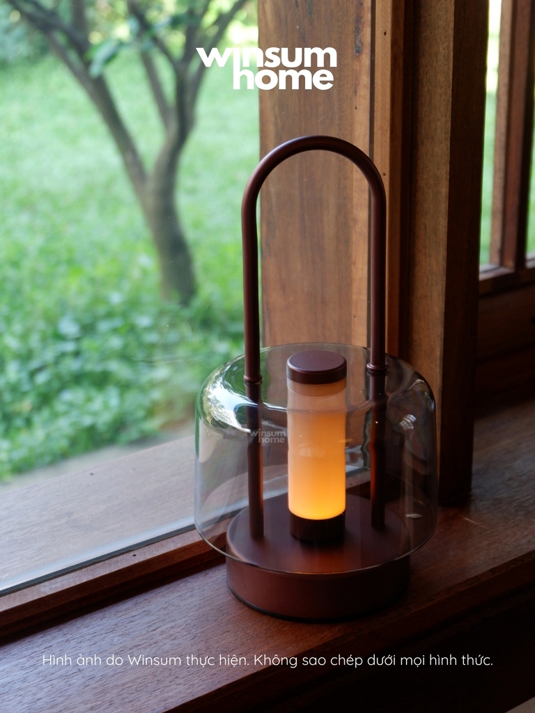 Đèn bàn thủy tinh không dây, đèn ngoài trời trang trí bàn ăn có tay xách, sạc điện USB - DBA02