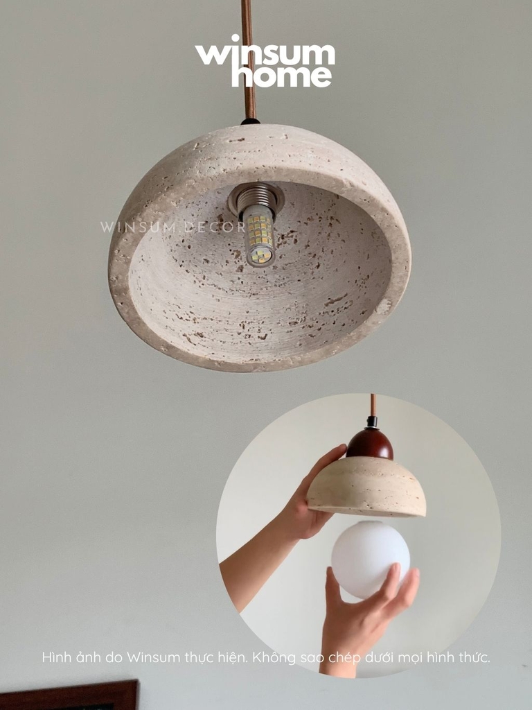 Đèn thả trần đá travertine, đèn thả đầu giường, đèn trang trí quầy bar, đảo bếp - winsum.decor DPA05