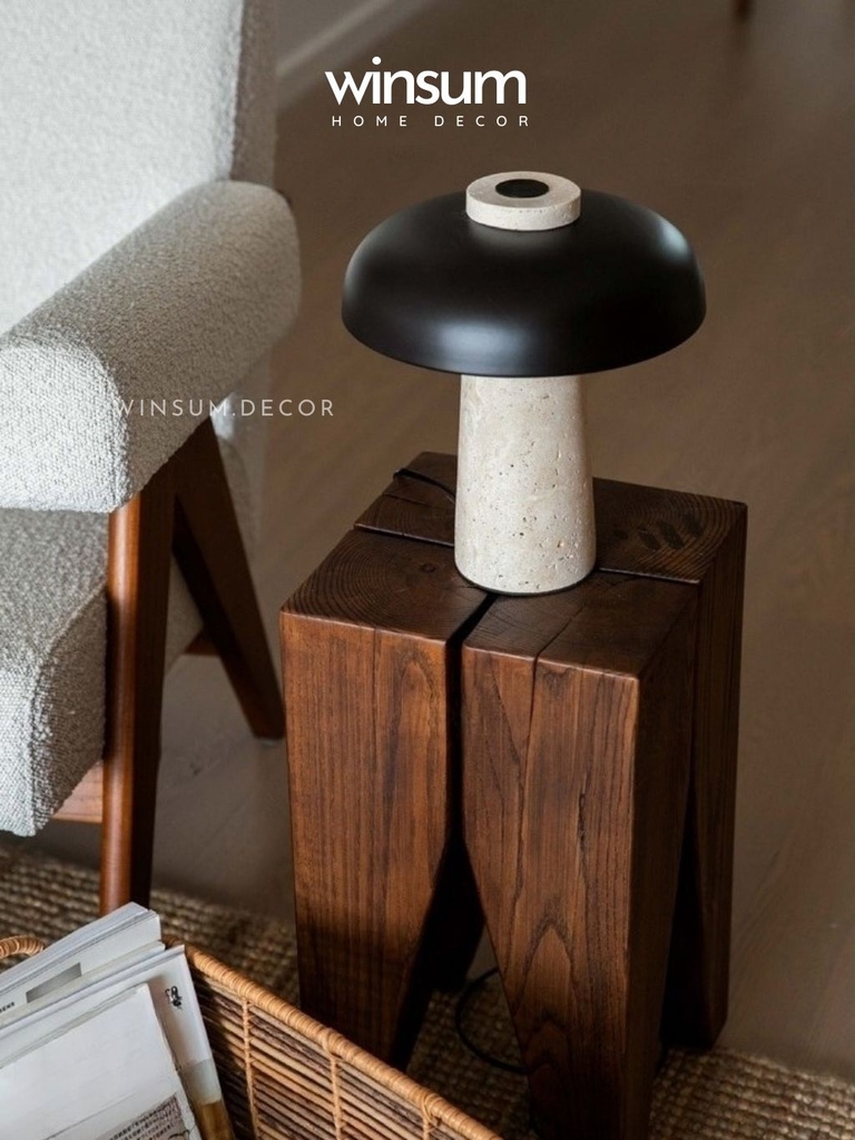 Đèn bàn thân đá Travertine, đèn ngủ để đầu giường, đèn đọc sách thiết kế Đan Mạch - DBB011
