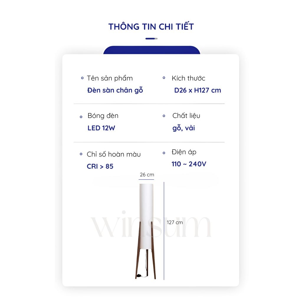 Đèn sàn chân gỗ phong cách Zen