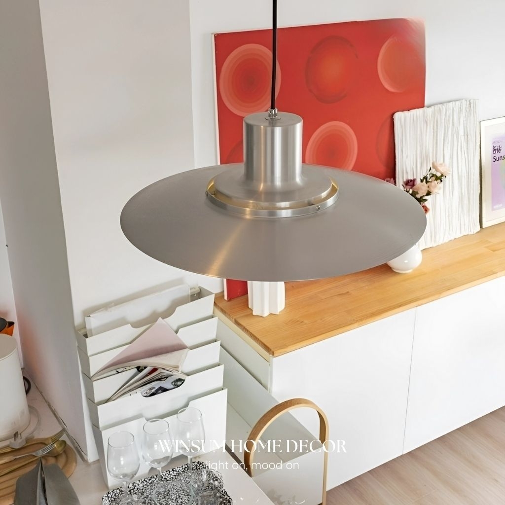 Đèn thả quầy bar, đảo bếp màu bạc hình UFO chao đèn hợp kim nhôm trang trí nhà cửa - DPB01