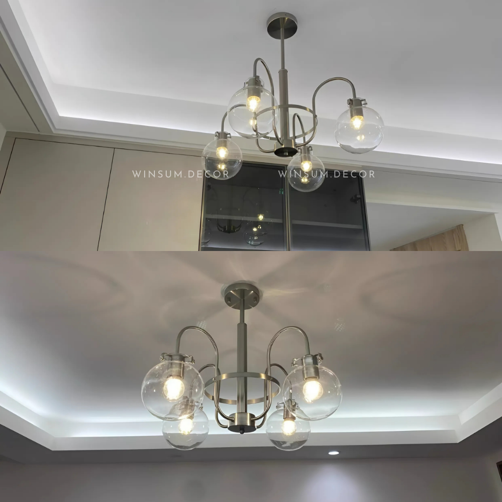 Đèn chùm bóng thủy tinh trong suốt
