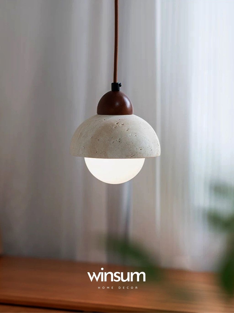 Đèn thả trần đá travertine, đèn thả đầu giường, đèn trang trí quầy bar, đảo bếp - winsum.decor DPA05