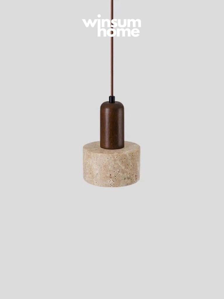 Đèn thả đá travertine hình trụ, đèn thả đầu giường