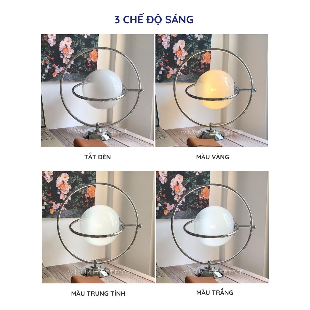 Đèn ngủ hình sao thổ Saturn lamp , chao đèn thủy tinh, điều chỉnh ánh sáng