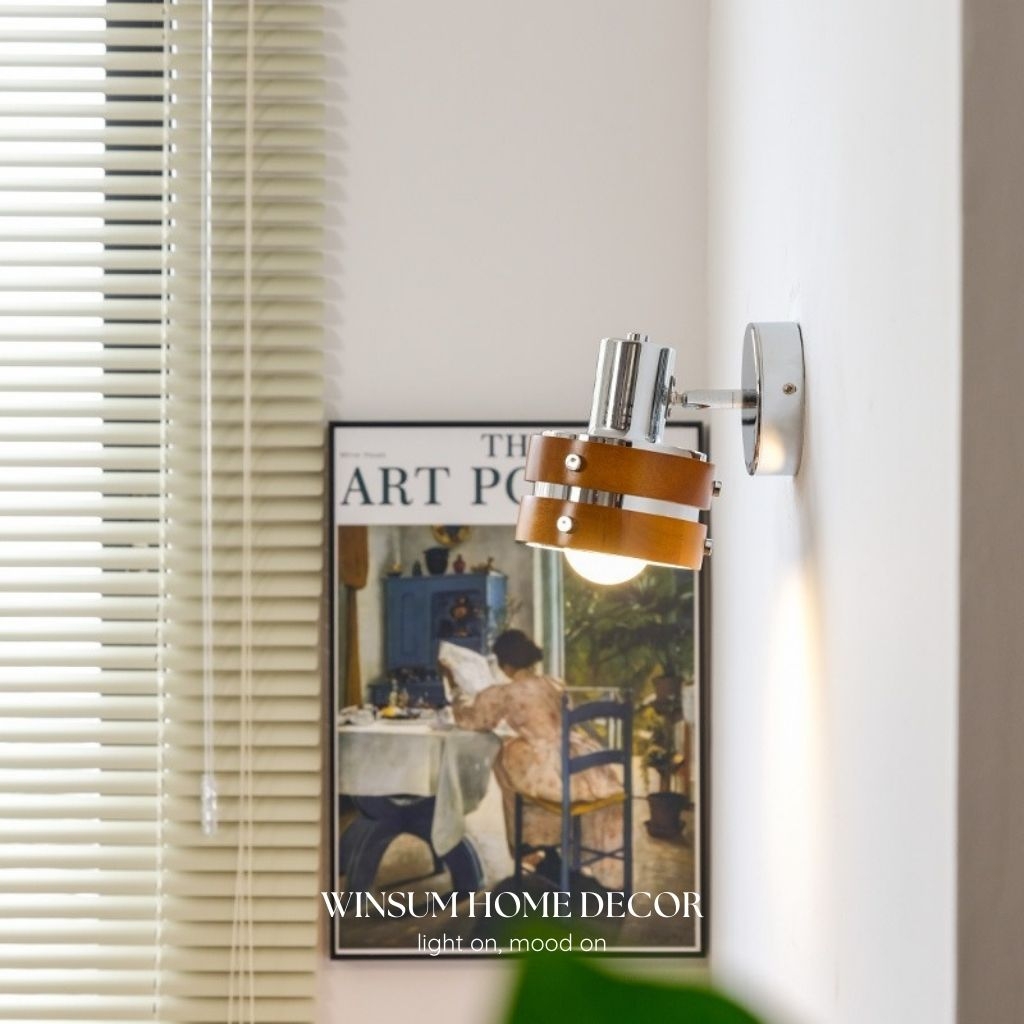Đèn tường, đèn spot light viền gỗ óc chó có thể xoay 2 bên, đèn gắn đầu giường, lối ra vào - DTB03