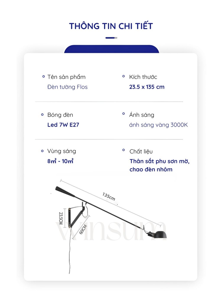 Đèn tường FLos, đèn đọc sách cánh tay dài
