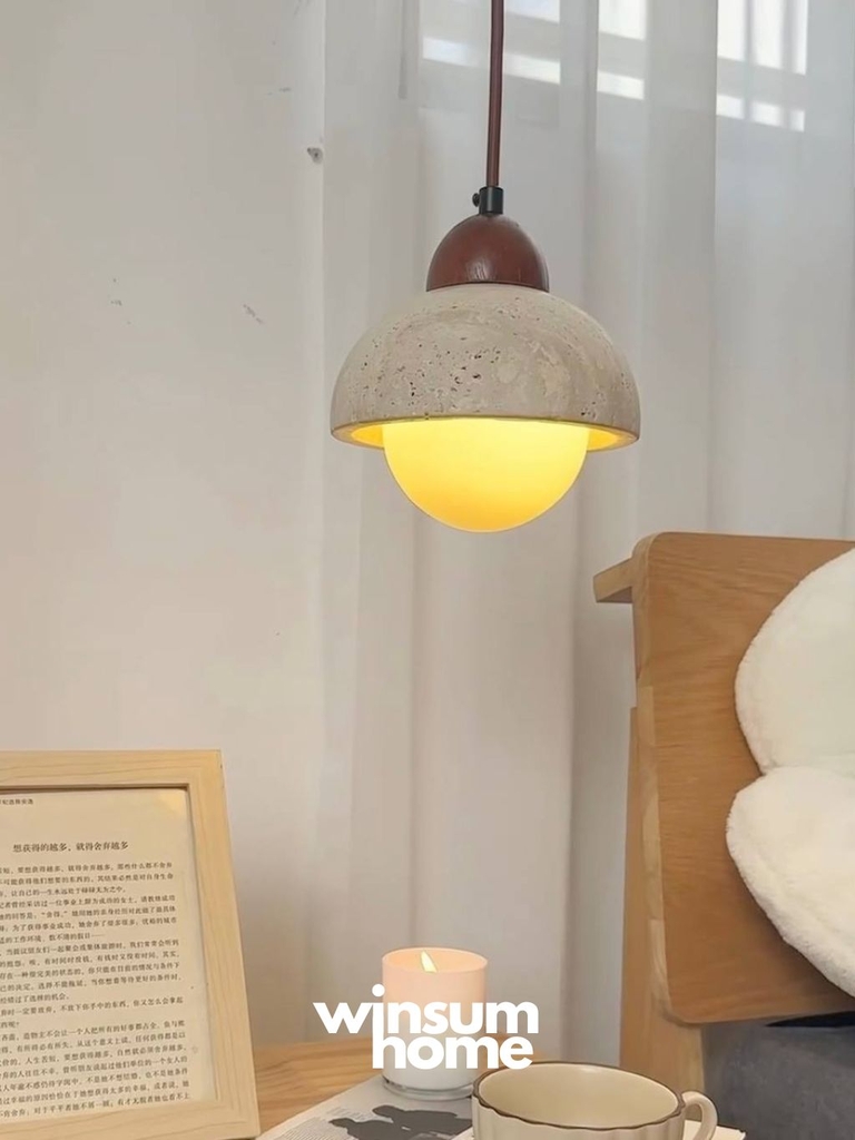 Đèn thả trần đá travertine, đèn thả đầu giường, đèn trang trí quầy bar, đảo bếp - winsum.decor DPA05