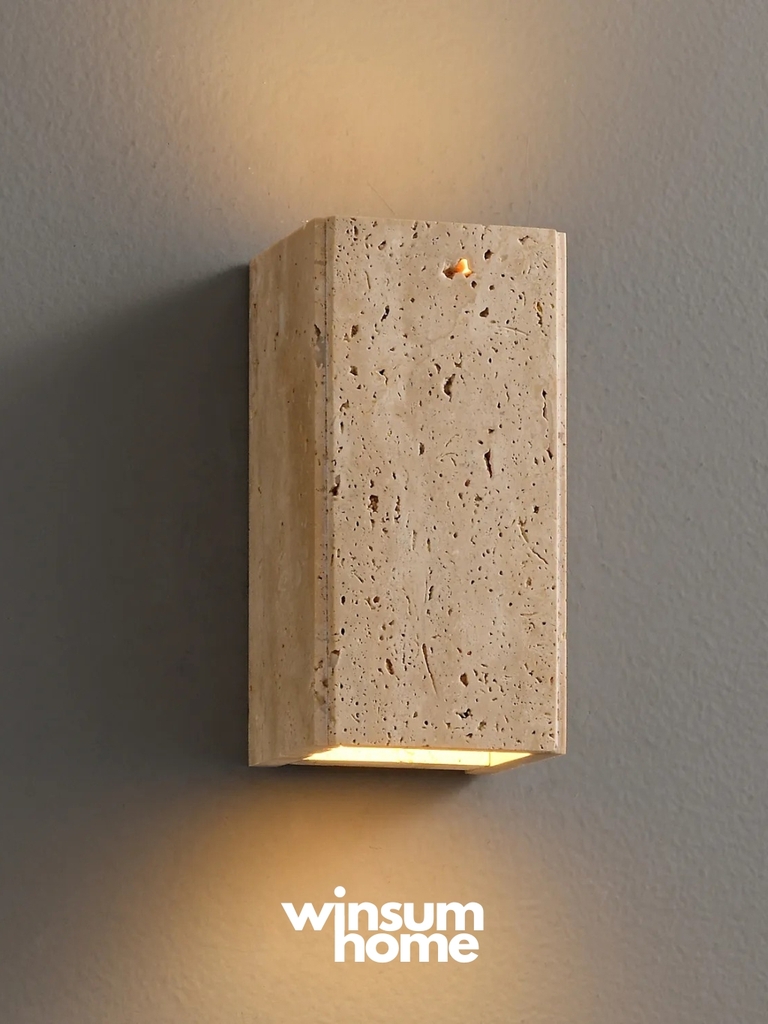 Đèn ốp tường đá travertine 2 đầu hình hộp