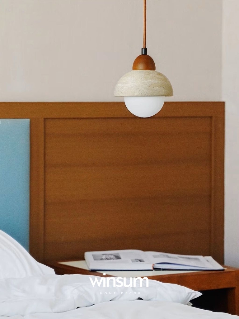 Đèn thả trần đá travertine, đèn thả đầu giường, đèn trang trí quầy bar, đảo bếp - winsum.decor DPA05