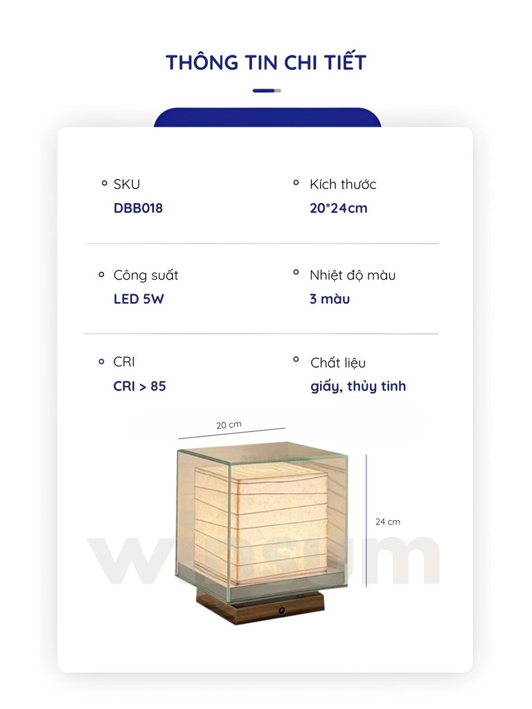 Đèn bàn khối lập phương lồng khung kính