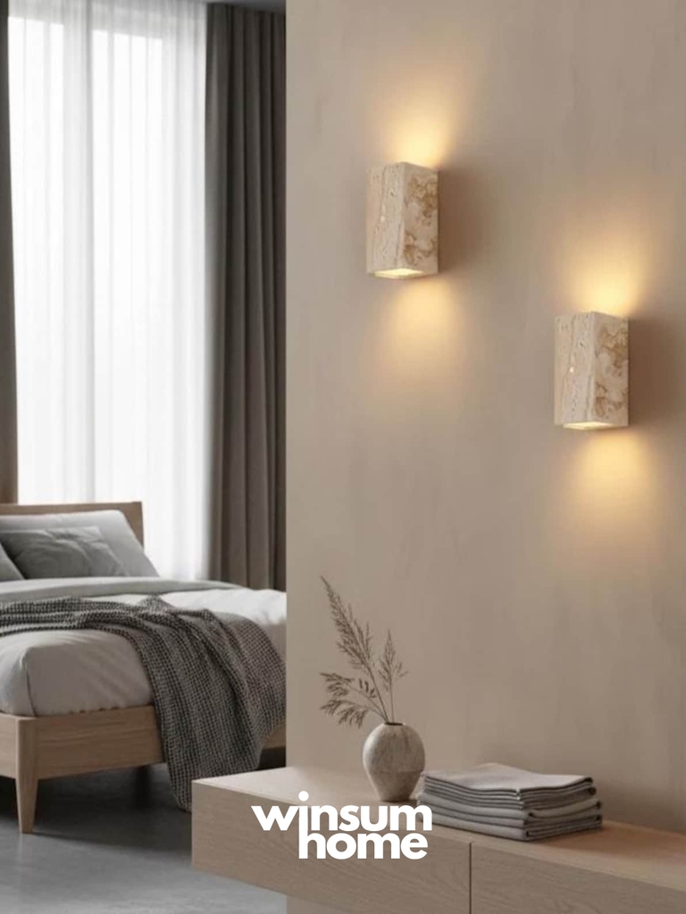 Đèn ốp tường đá travertine 2 đầu hình hộp