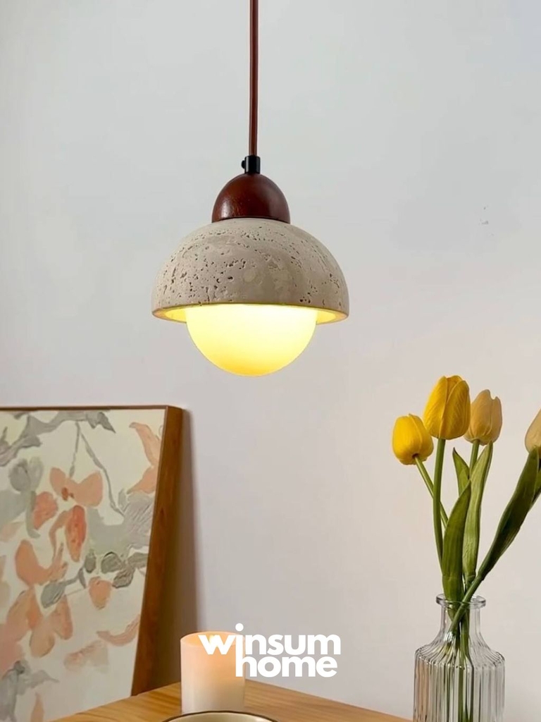 Đèn thả trần đá travertine, đèn thả đầu giường, đèn trang trí quầy bar, đảo bếp - winsum.decor DPA05
