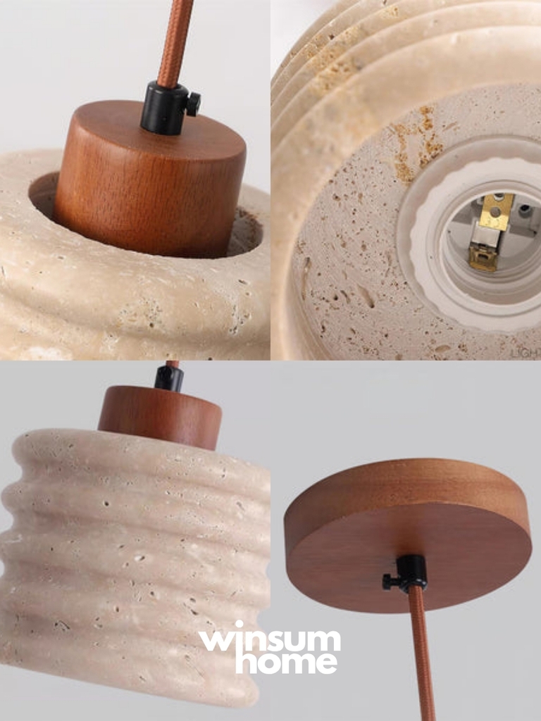 Đèn thả Candeerio chất liệu đá travertine, đèn thả đầu giường